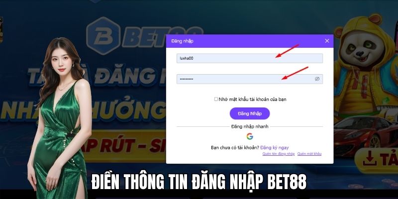 Người chơi điền thông tin truy cập vào Bet88